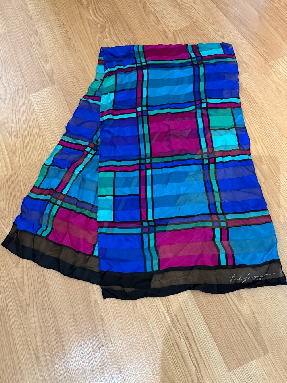 Vintage Ted Lapidus Paris Silk Multicolor Geometric Scarf